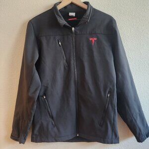 Tesla Jacket Mens Small Black Softshell Full Zip Performance Fleece Lined Logo
